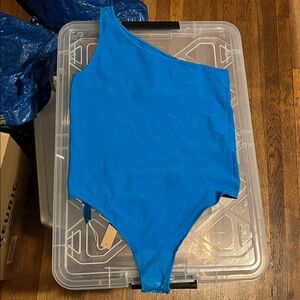 SKIMS One-Shoulder Bodysuit in Bright Blue